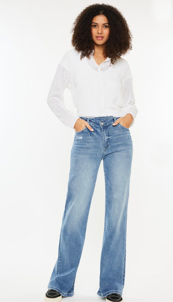 Kancan High Rise Wide Straight- Med Wash
