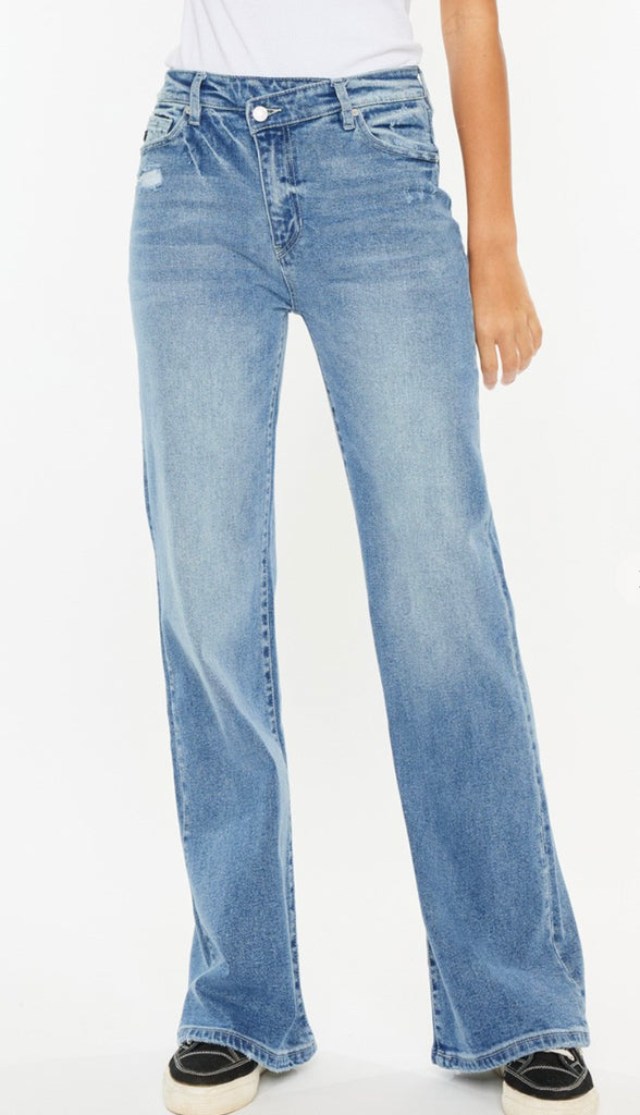 Kancan High Rise Wide Straight- Med Wash