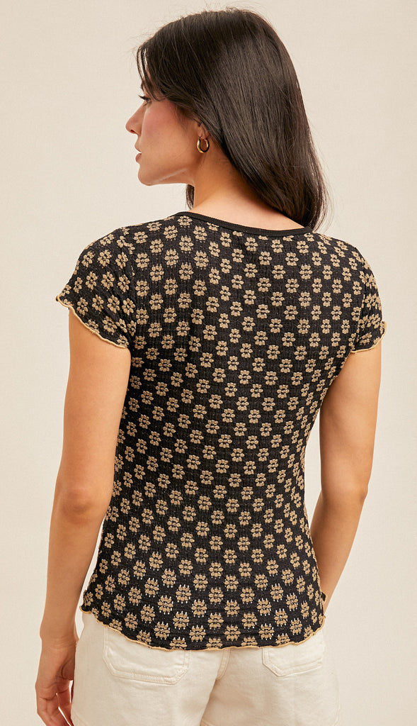 Salem Floral Lace Cabbage Hem Tee- Black
