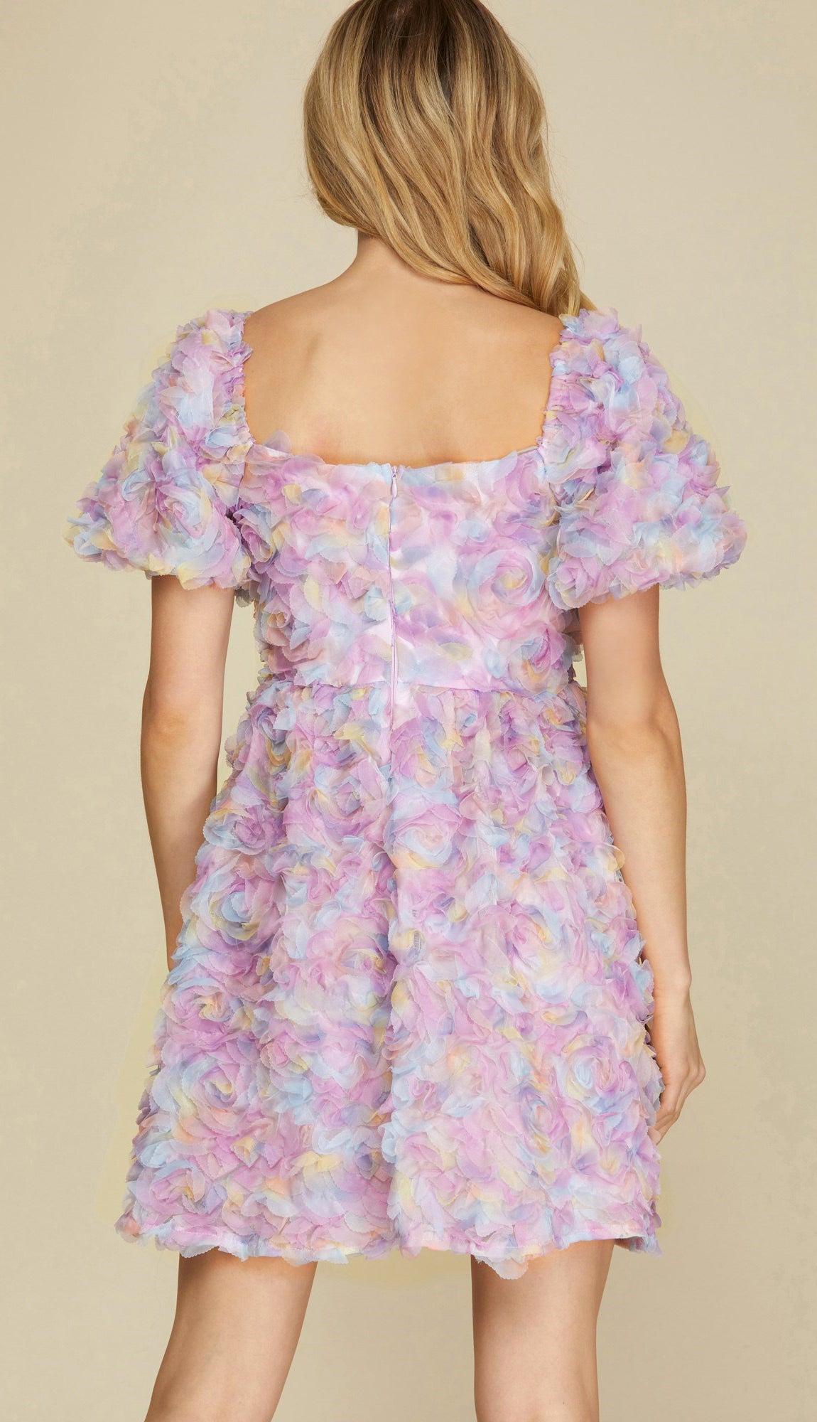 Life In Lilac 3D Floral Puff Sleeve Dress- Lilac