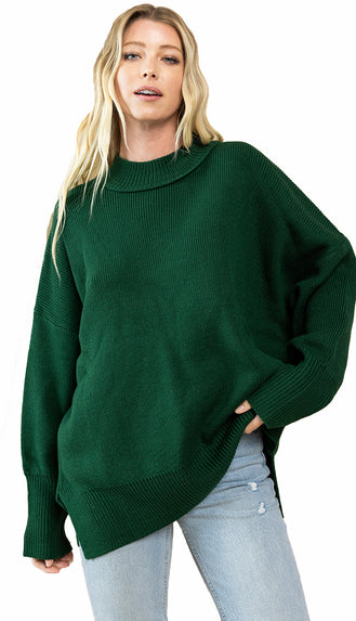Keep It Cozy Oversized Sweater- Green