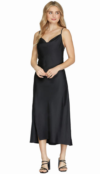 Blakely Satin Midi Dress- Black