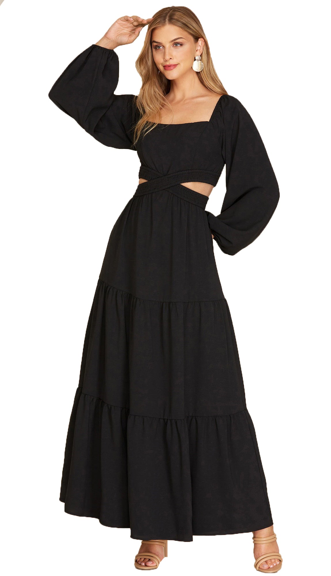 Make An Impression Open Waist Maxi Dress - Black
