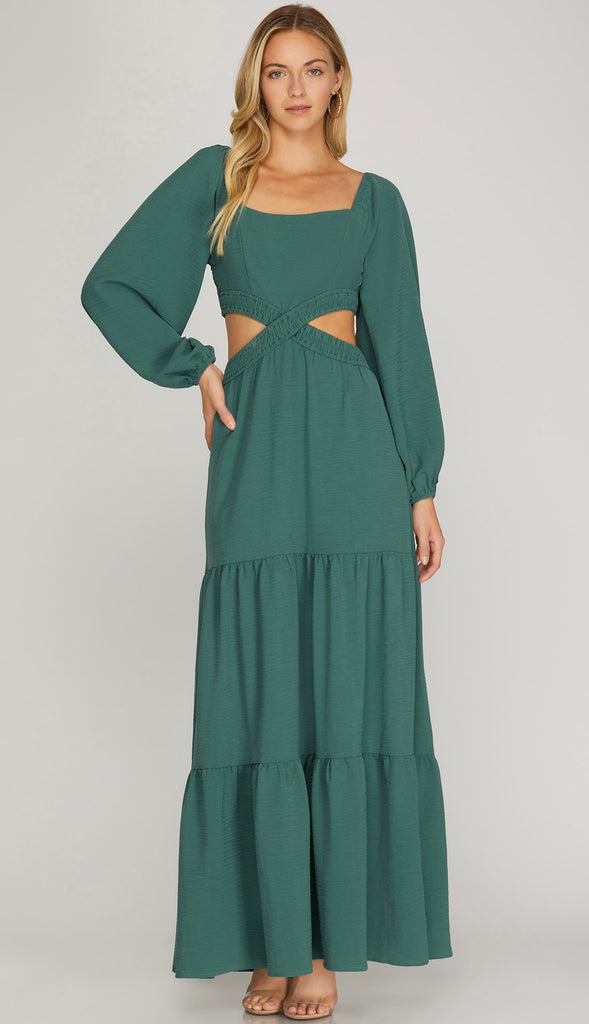 Make An Impression Open Waist Maxi Dress - Teal