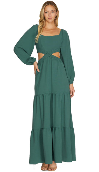 Make An Impression Open Waist Maxi Dress- Sage Green