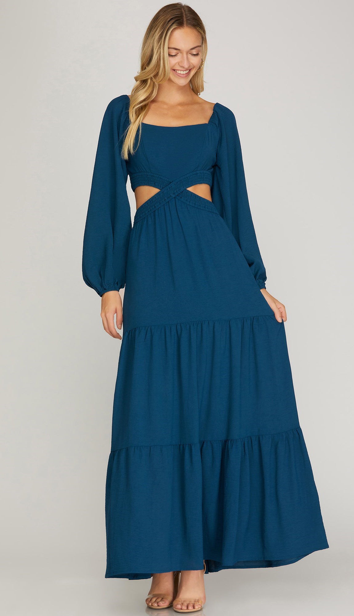 Make An Impression Open Waist Maxi Dress - Teal Make An Impression Open Waist Maxi Dress - Teal