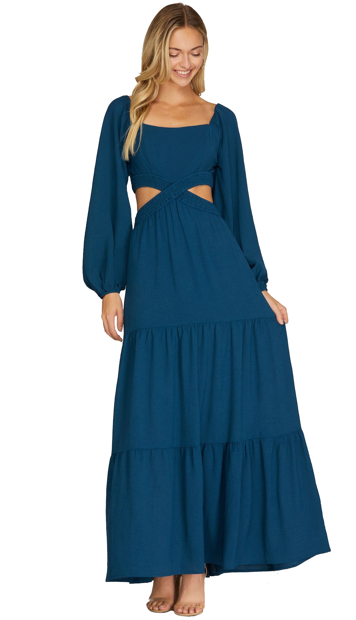 Make An Impression Open Waist Maxi Dress - Teal Make An Impression Open Waist Maxi Dress - Teal