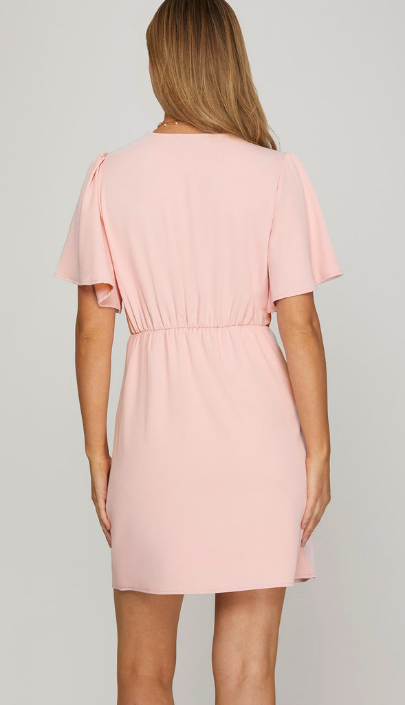 That's A Wrap Ruffled Wrap Dress- Lt. Pink