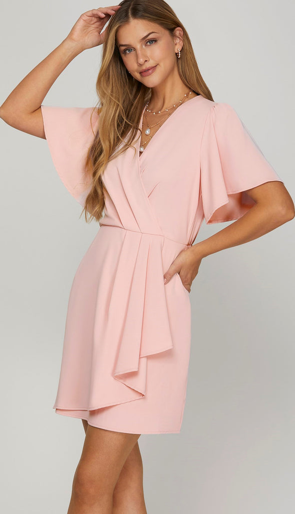 That's A Wrap Ruffled Wrap Dress- Lt. Pink