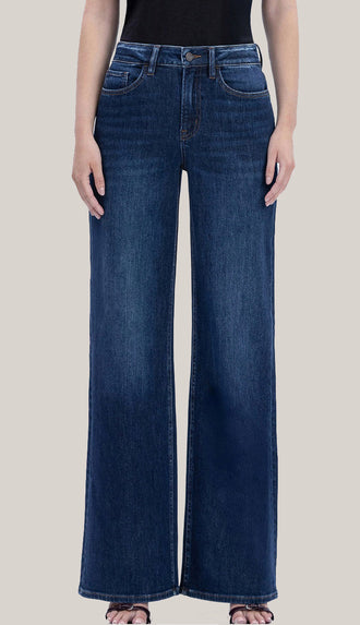 Vervet Super High Rise Full Length Wide Jeans- Dark Wash