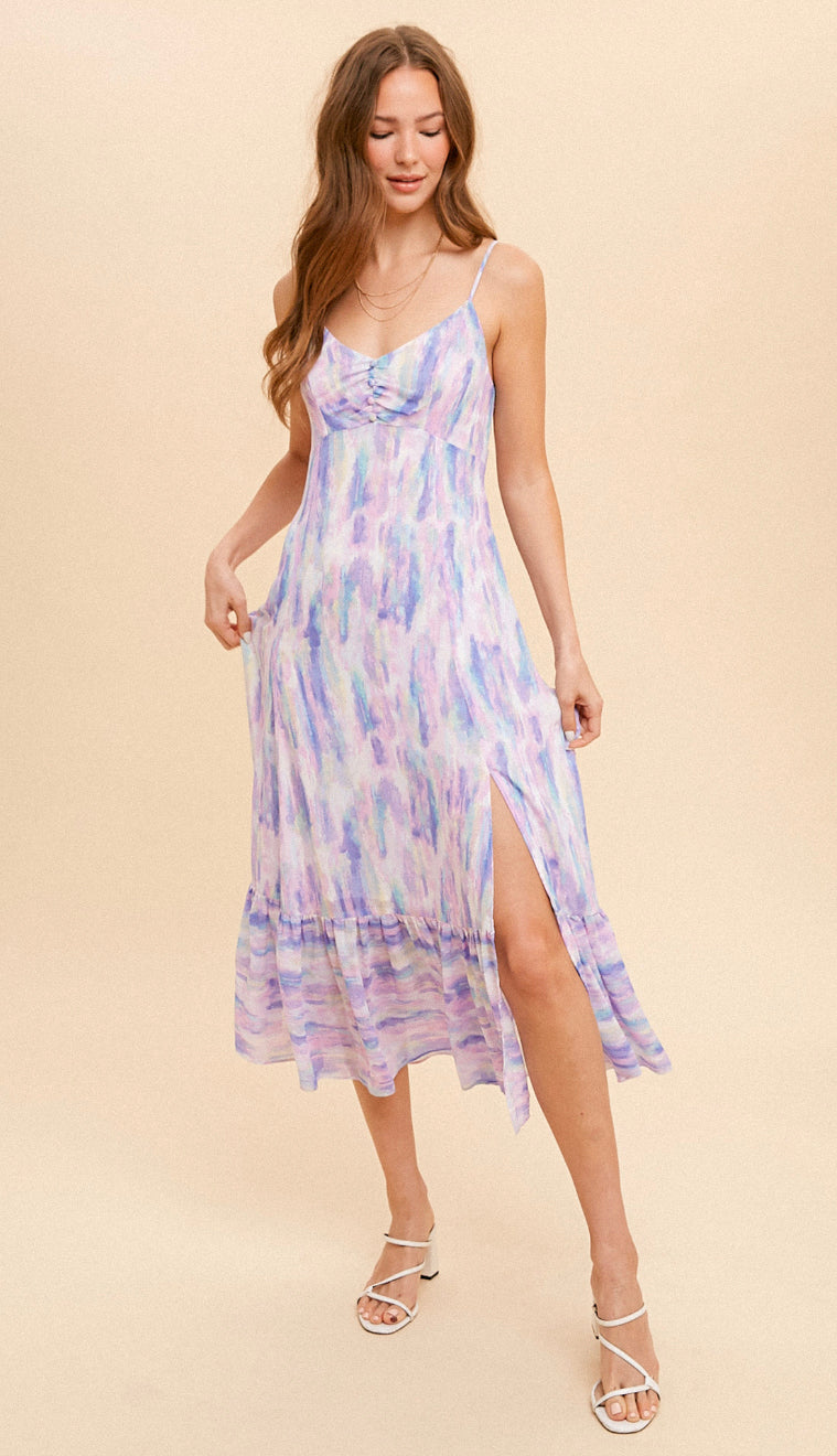 Abstract Printed Midi Dress- Pastel Multi