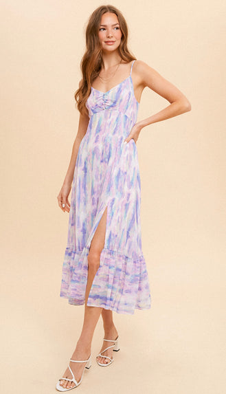 Abstract Printed Midi Dress- Pastel Multi
