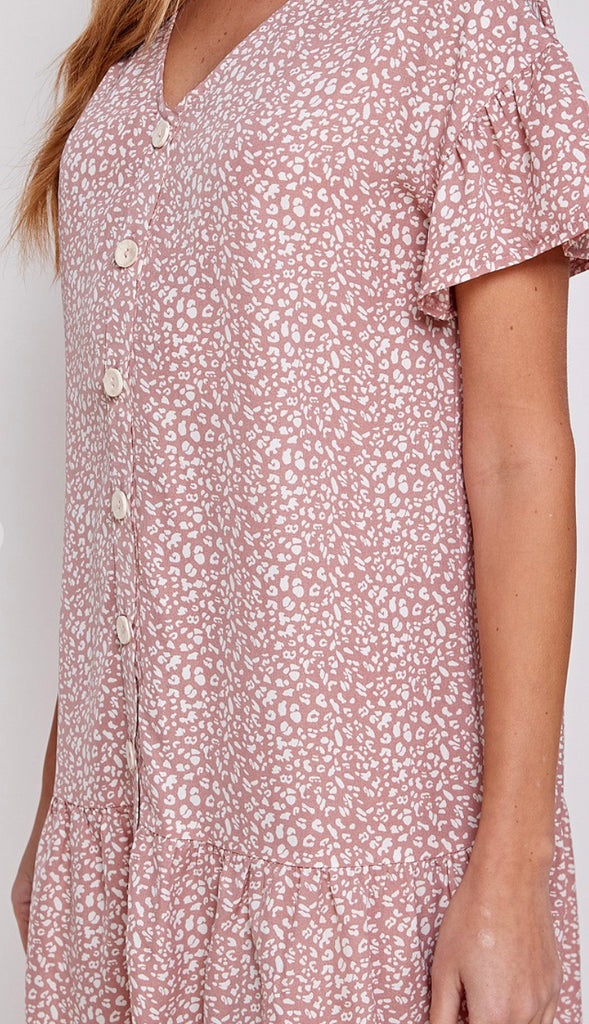 Leoni Animal Print Button Dress- Sage