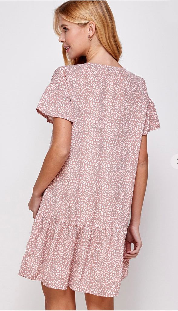 Leoni Animal Print Button Dress- Sage