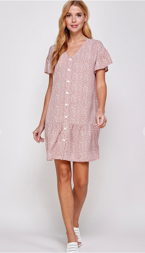 Leoni Animal Print Button Dress- Pink