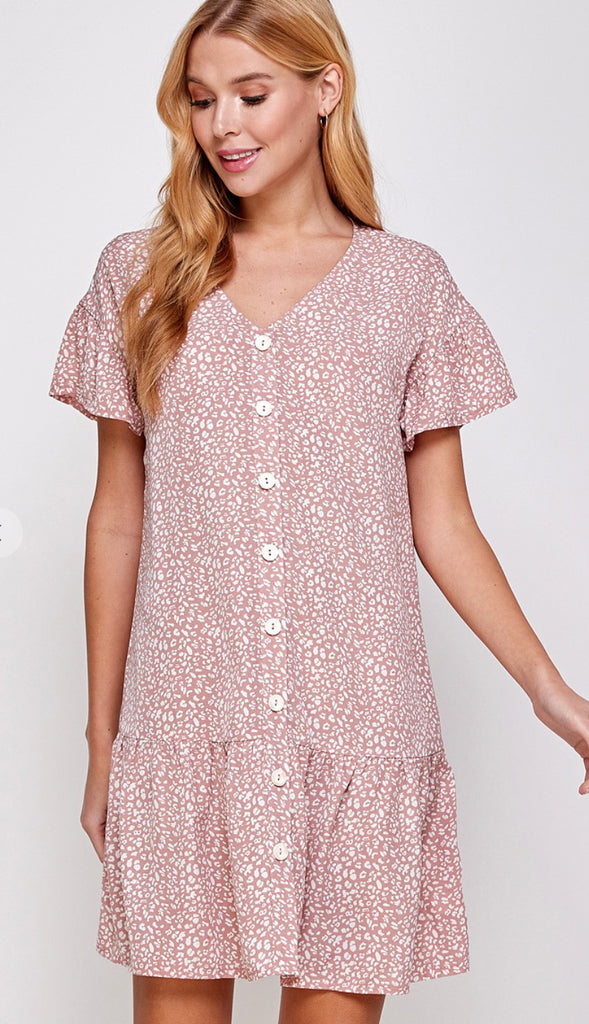 Leoni Animal Print Button Dress- Sage