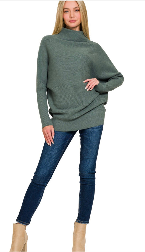 Forester Dolman Sleeve Mock Neck Sweater- Ash Jade