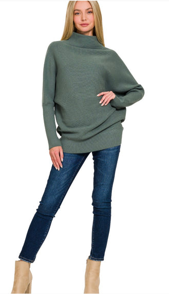 Forester Dolman Sleeve Mock Neck Sweater- Ash Jade