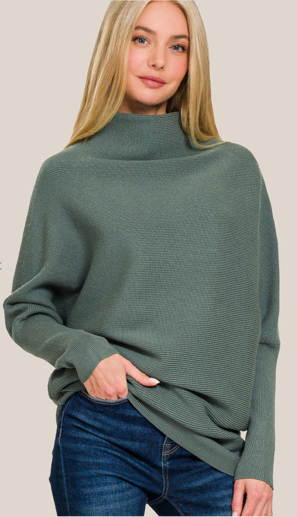 Forester Dolman Sleeve Mock Neck Sweater- Ash Jade
