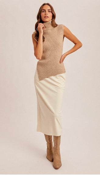 Hannah High Neck Asymmetrical Sweater Vest- Mocha