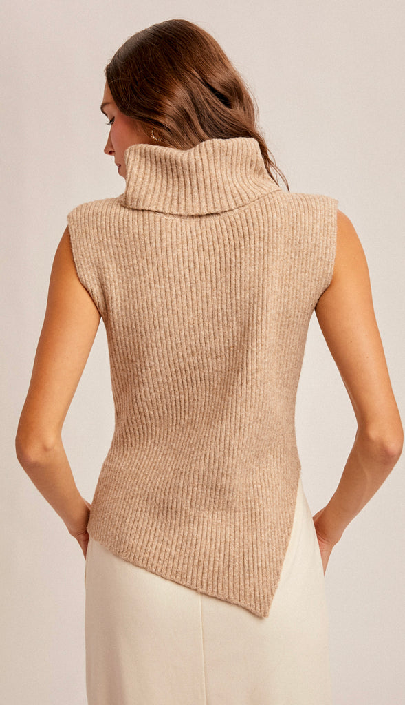 Hannah High Neck Asymmetrical Sweater Vest- Ivory