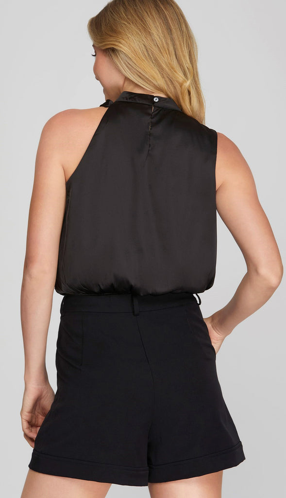 Bri Asymmetrical Mock Neck Top- Black