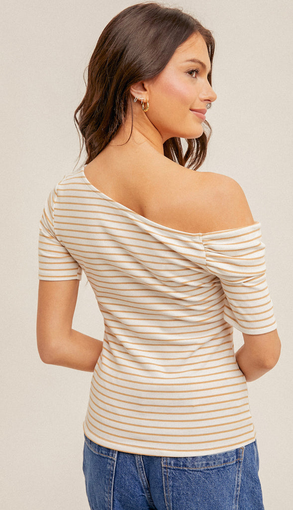Charlie Asymmetrical Stripe Ribbed Top- Green