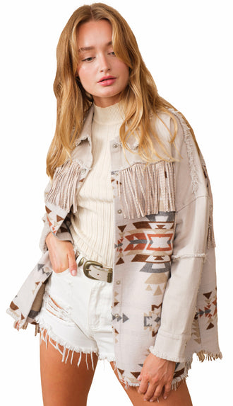 Aztec Twill Jacket- Taupe