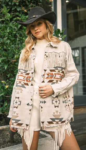 Aztec Twill Jacket- Taupe