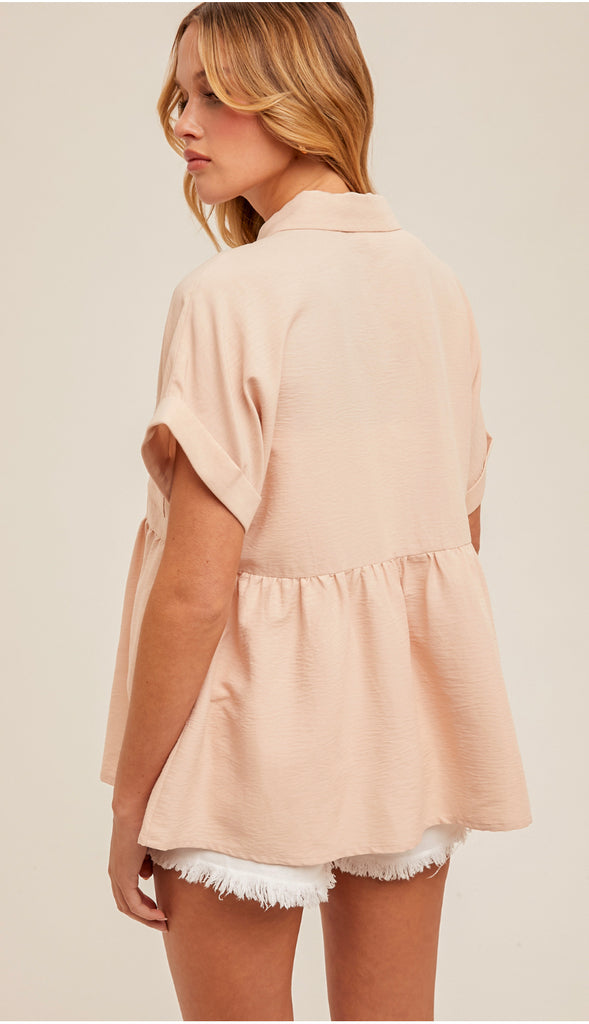 Baby Doll Button Down Shirt- Mauve