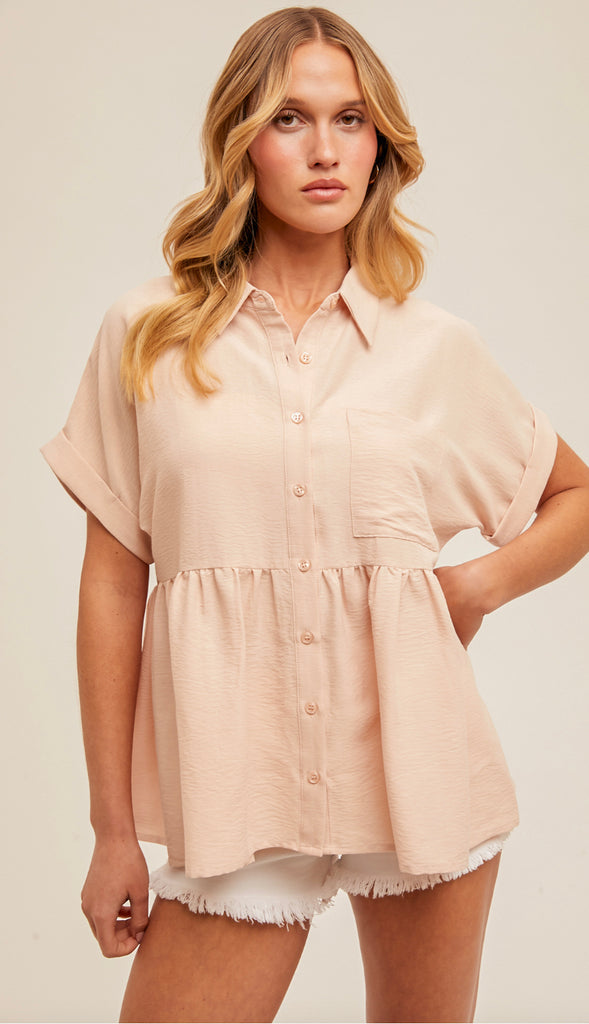 Baby Doll Button Down Shirt- Mauve