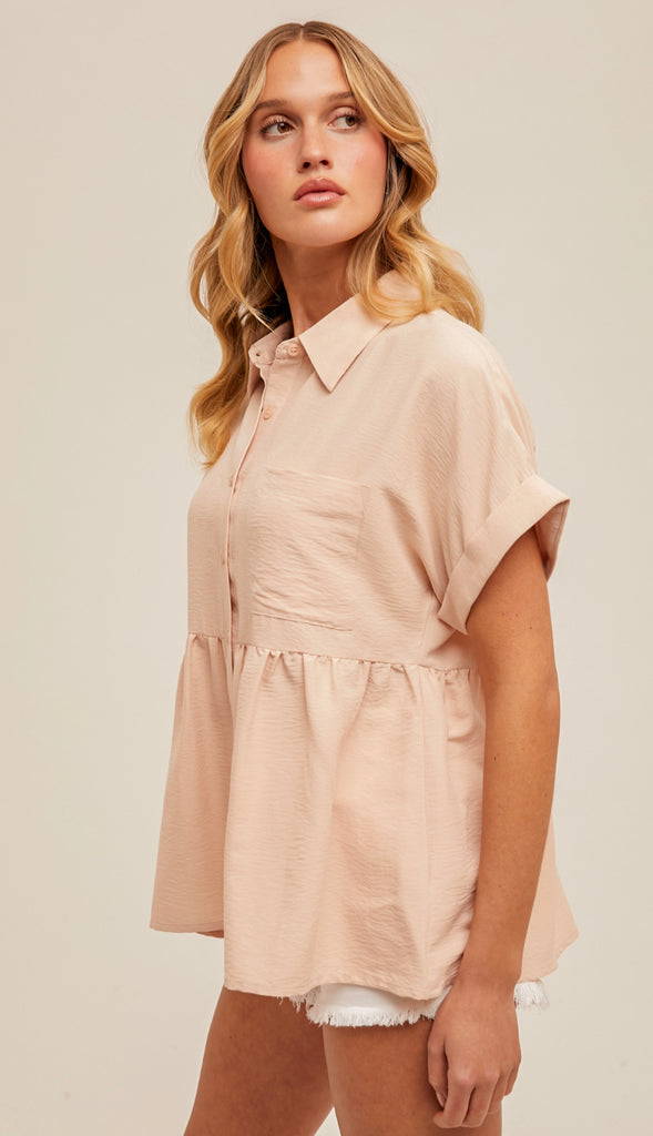 Baby Doll Button Down Shirt- Mauve