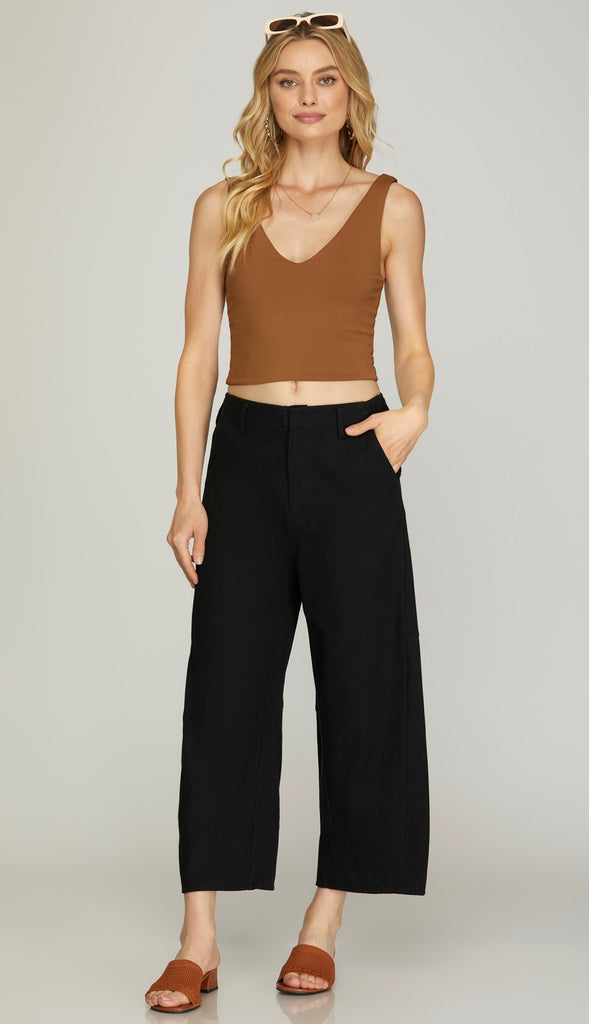Sadie Barrel Crop Pants- Black