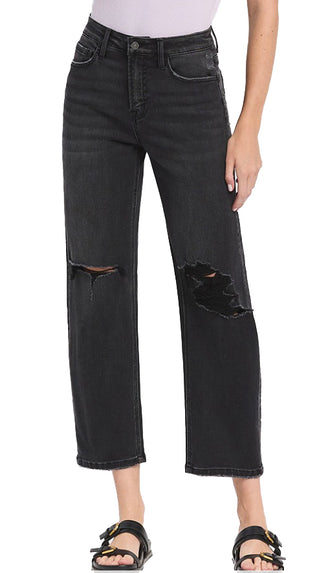 Vervet Esteem High Rise Barrel Denim- Black