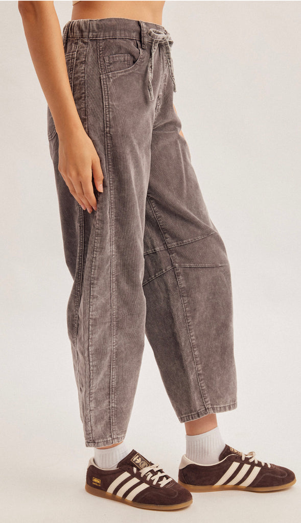 Corduroy Barrel Pants- Ash Brown