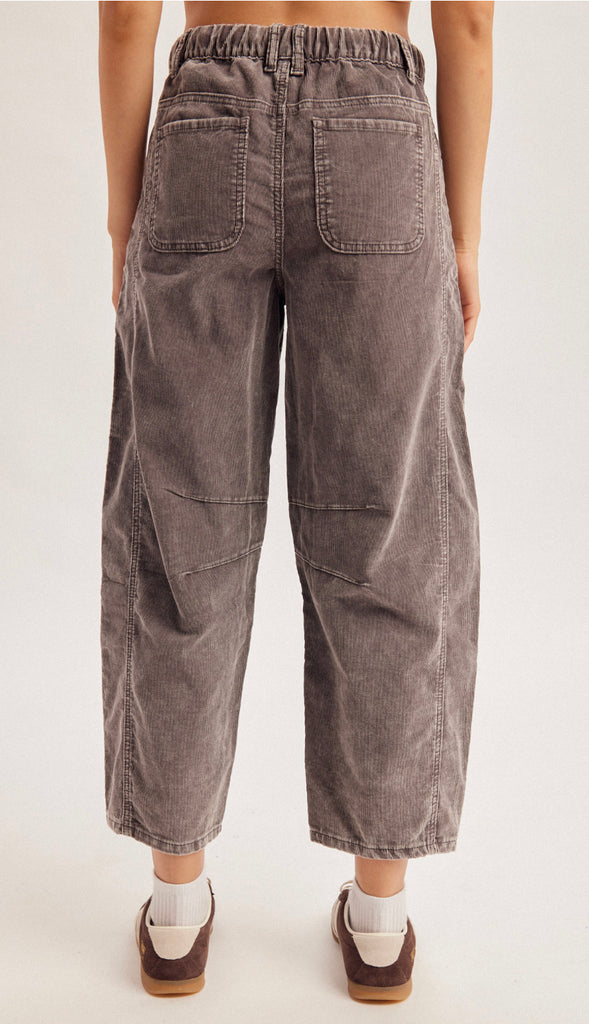 Corduroy Barrel Pants- Ash Brown