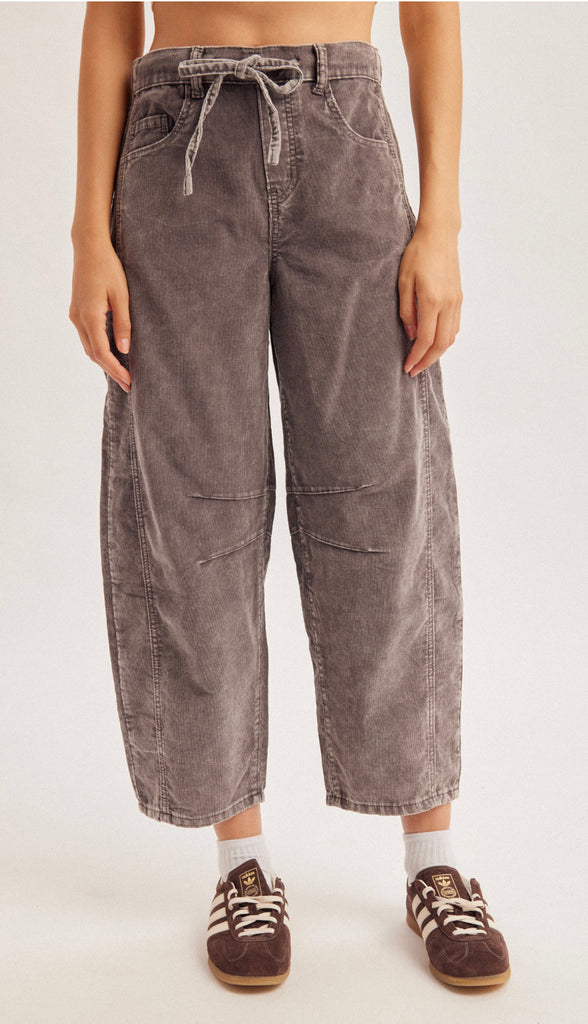 Corduroy Barrel Pants- Ash Brown