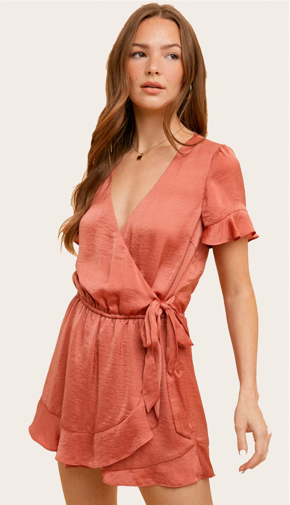 Beauty Within Satin Wrap Romper