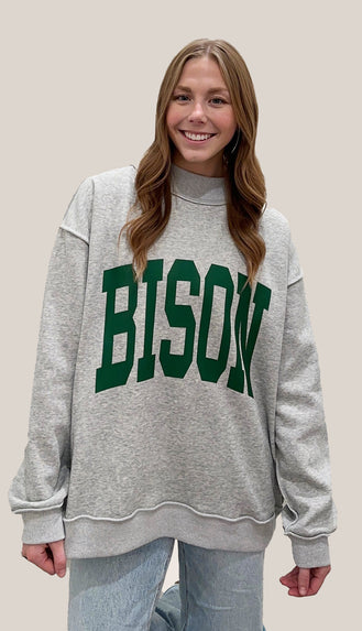 NDSU Bison Reversible Mock Neck Sweatshirt- Gray/White