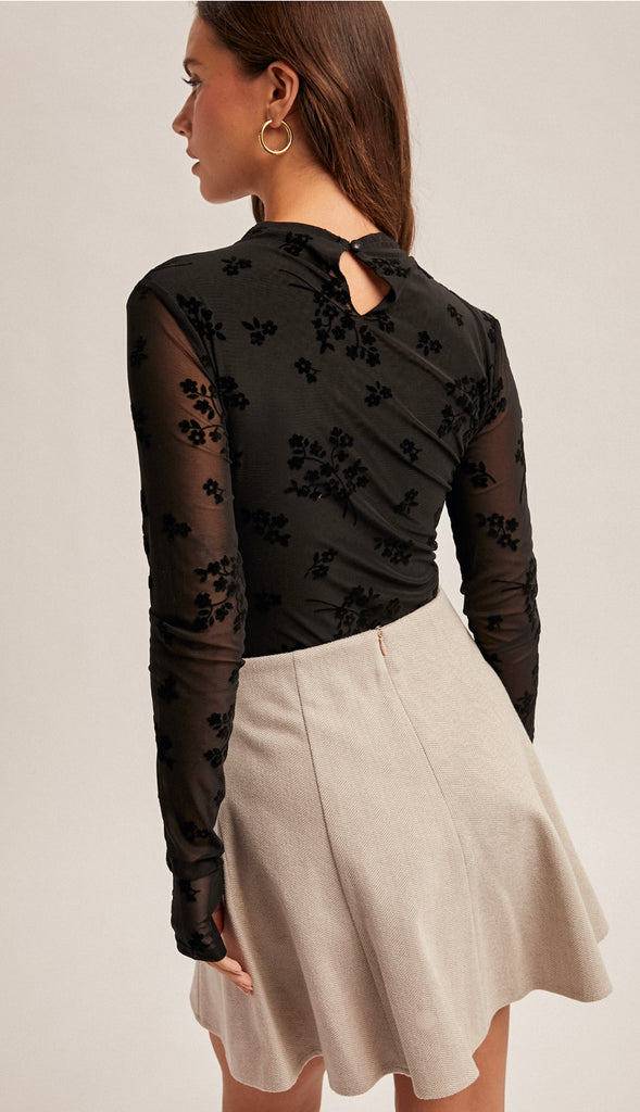 Made For The Moment Mesh Velvet Bodysuit- Black