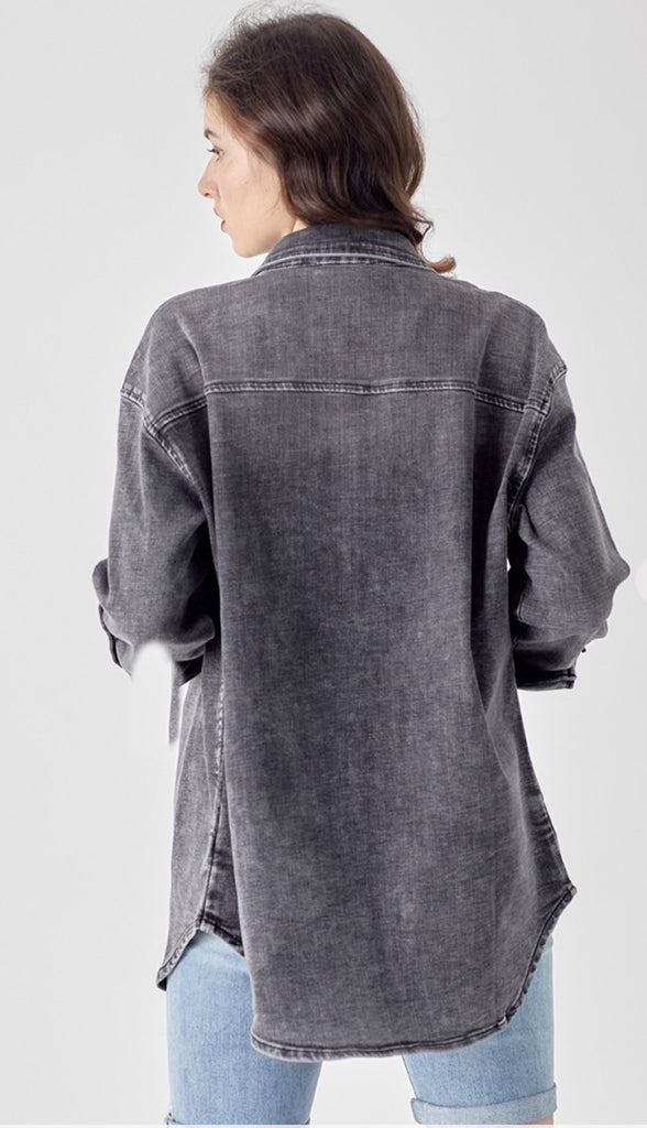 Risen Oversized Denim Shirt- Washed Black