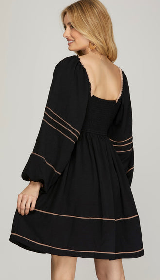 Becca Contrast Binding Detail Dress- Black