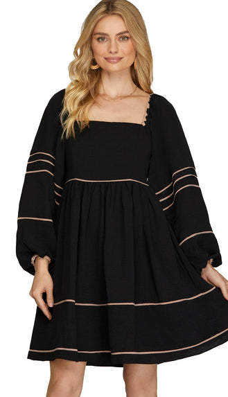 Becca Contrast Binding Detail Dress- Black