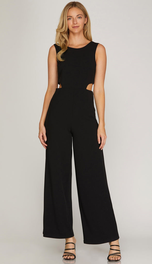 Cocktail Hour Sleeveless Cut Out Jumpsuit- Black