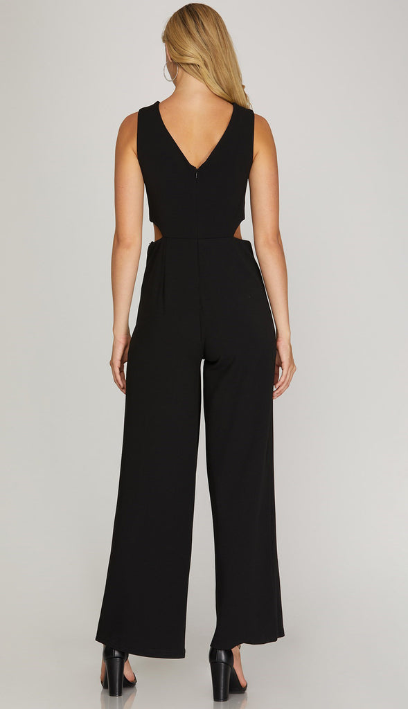 Cocktail Hour Sleeveless Cut Out Jumpsuit- Black