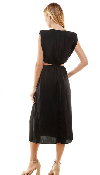 Jessa Side Cut Outs Midi Dress- Black
