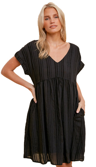Lorin Textured Oversize Mini Dress- Black