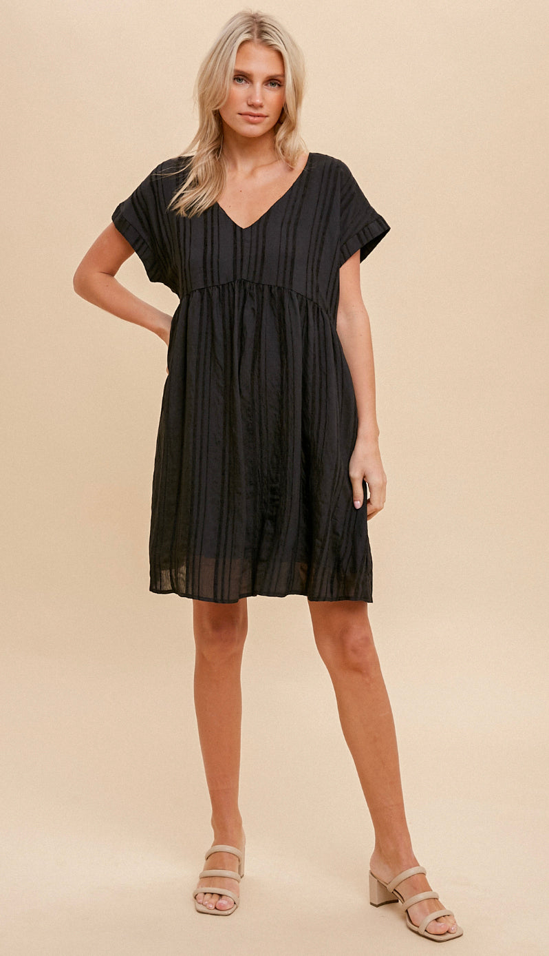 Lorin Textured Oversize Mini Dress- Black