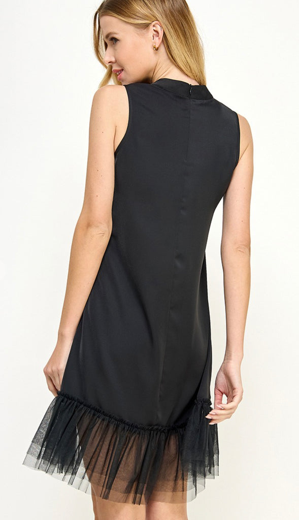 Dark And Fun Mesh Layered Bottom Dress- Black