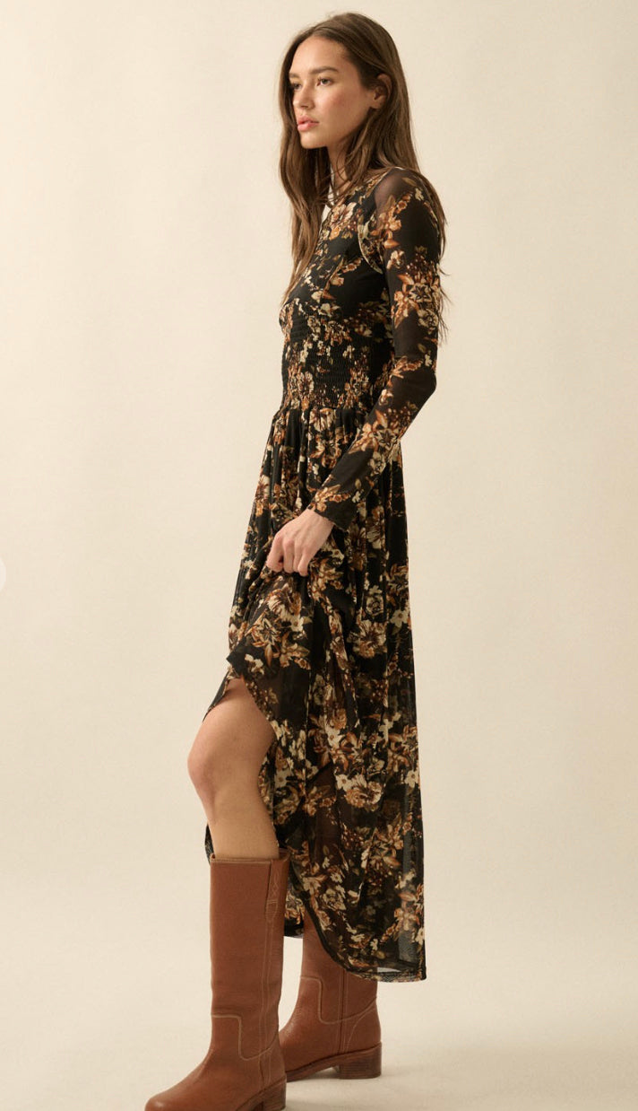 smocked mesh dress Sheer Smocked Slip Dress